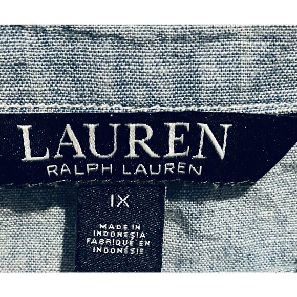 Ralph Lauren Top Womens 1X Cold Shoulder Chambray Crochet Trim Flowy Boho - Picture 4 of 6